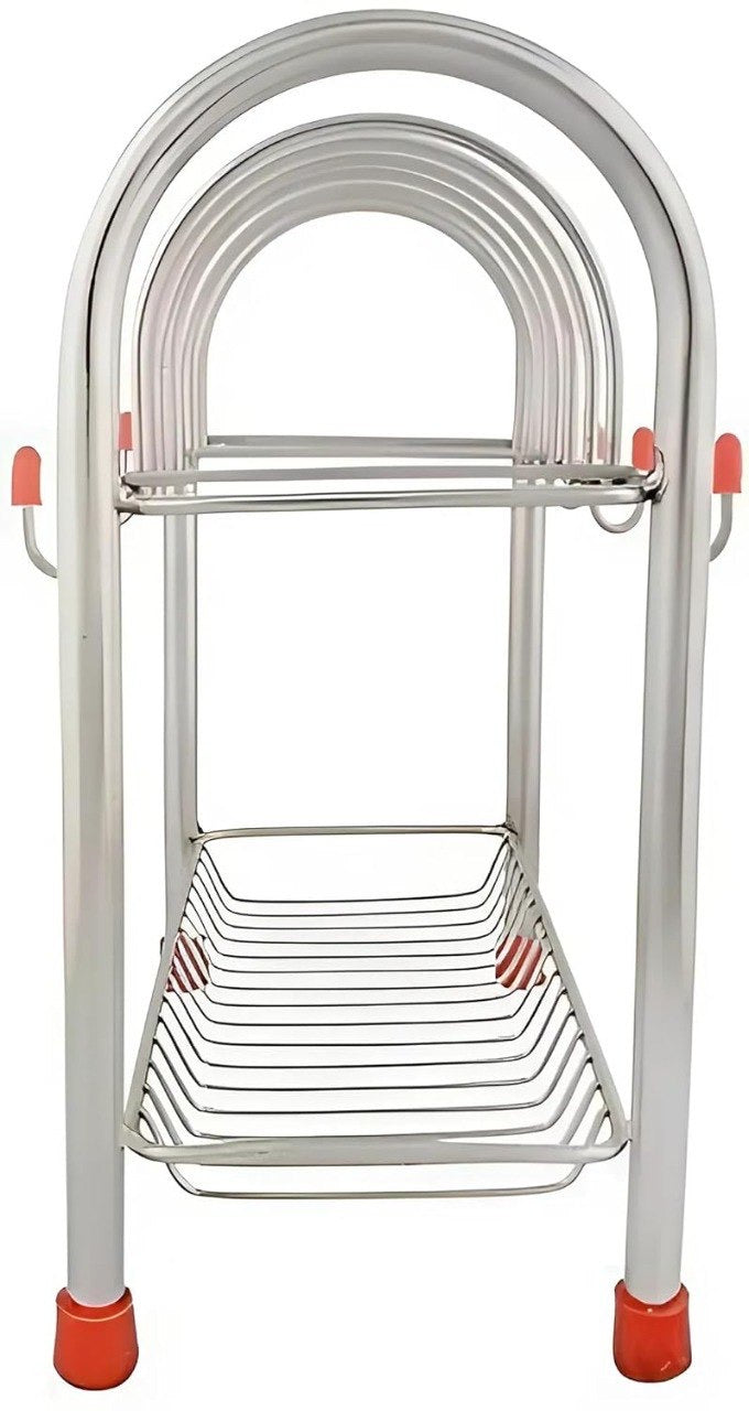 🥤 Stainless Steel Cup & Saucer Stand | 2‑Layer • Rust‑Proof • Space‑Saving