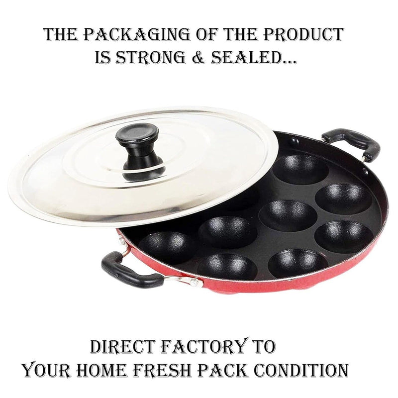 Non-stick appam maker with lid(12pits)easy release.low oil. Quick clean