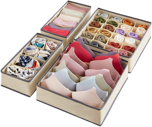 🧺 4 Foldable Innerwear Organizer | Wardrobe Storage Box
Declutter drawers in minutes with this smart, space-saving set. Perfect for innerwear, socks, ties, and more—keep everything neat and easy to find.