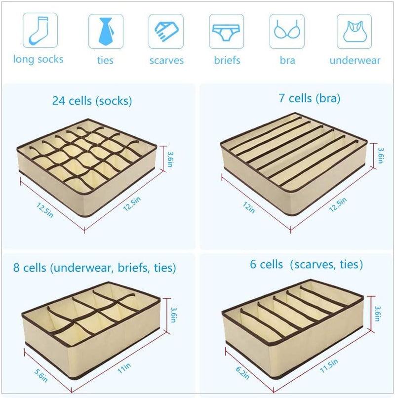 🧺 4 Foldable Innerwear Organizer | Wardrobe Storage Box
Declutter drawers in minutes with this smart, space-saving set. Perfect for innerwear, socks, ties, and more—keep everything neat and easy to find.