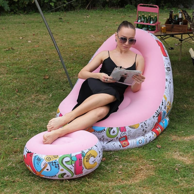 Printed Inflatable Lounge Chair with Footrest