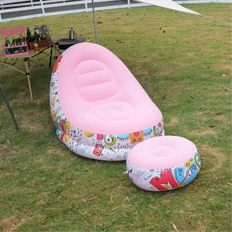 Printed Inflatable Lounge Chair with Footrest