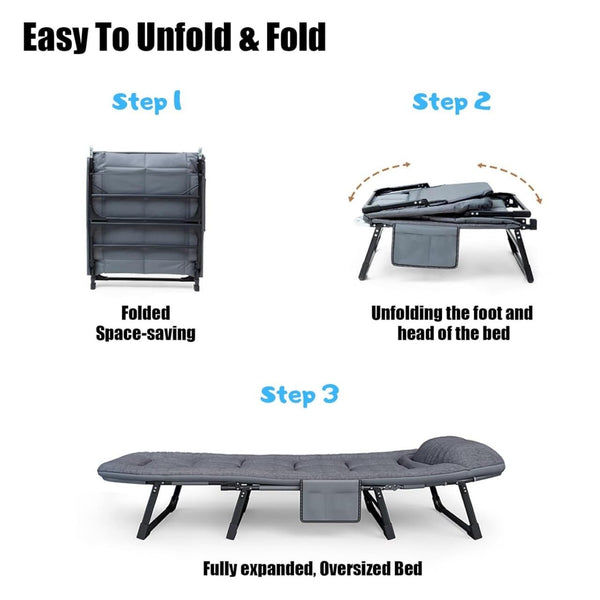 Portable Bed for Adults Camping with Cushion and Pillow