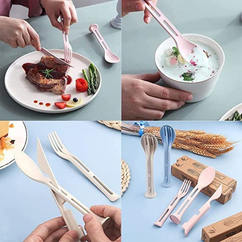 3 in 1 Straw Reusable Spoon Travel Cutlery Set