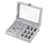 Women's Velvet Glass Ring Earrings Jewelry Box