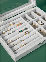 Women's Velvet Glass Ring Earrings Jewelry Box
